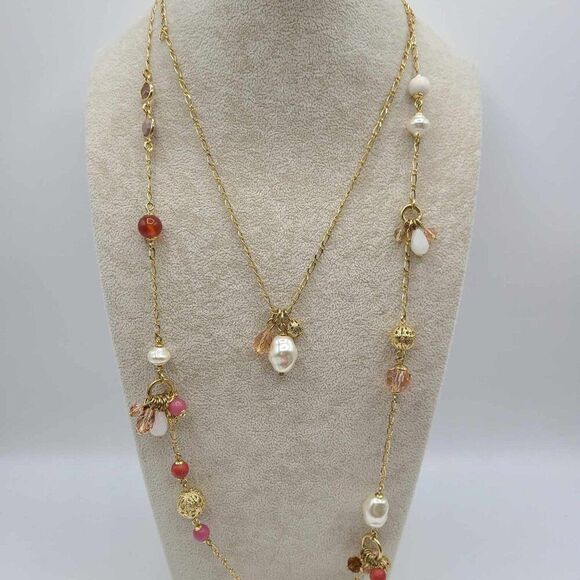 Talbots Gold and Pink Multi-Strand Necklace - Picture 7 of 13